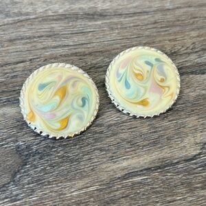 Vintage Artisan Pastel Swirl Lightweight Silvertone Post Earrings